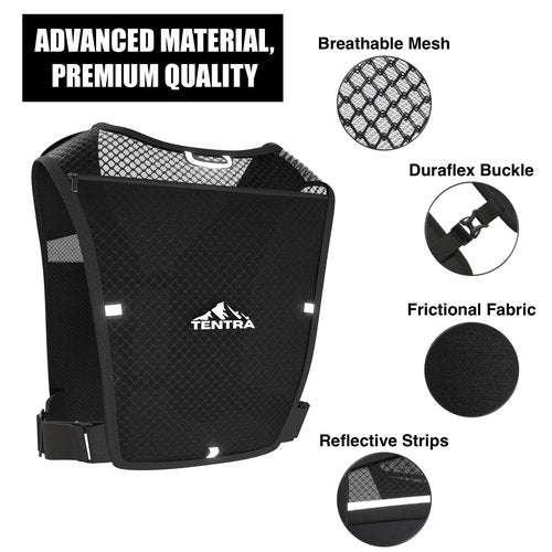 TENTRA Running Phone Holder Vest with 500ml/17oz Running Water Bottle | Waterproof Phone Pouch Reflective Vest | 8 Pockets, Lightweight Hydration | Accessories for Men & Women