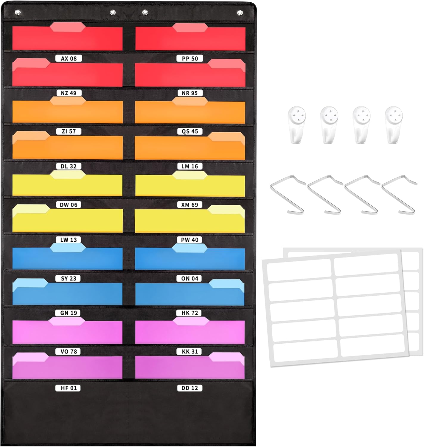 Annecy 10 Pockets Hanging Wall File Organizer, Black Storage Pocket Chart for File Folder and Paper, Space Saver for Office and Classroom, with Wall Hangers, Over The Door Hooks, Labels