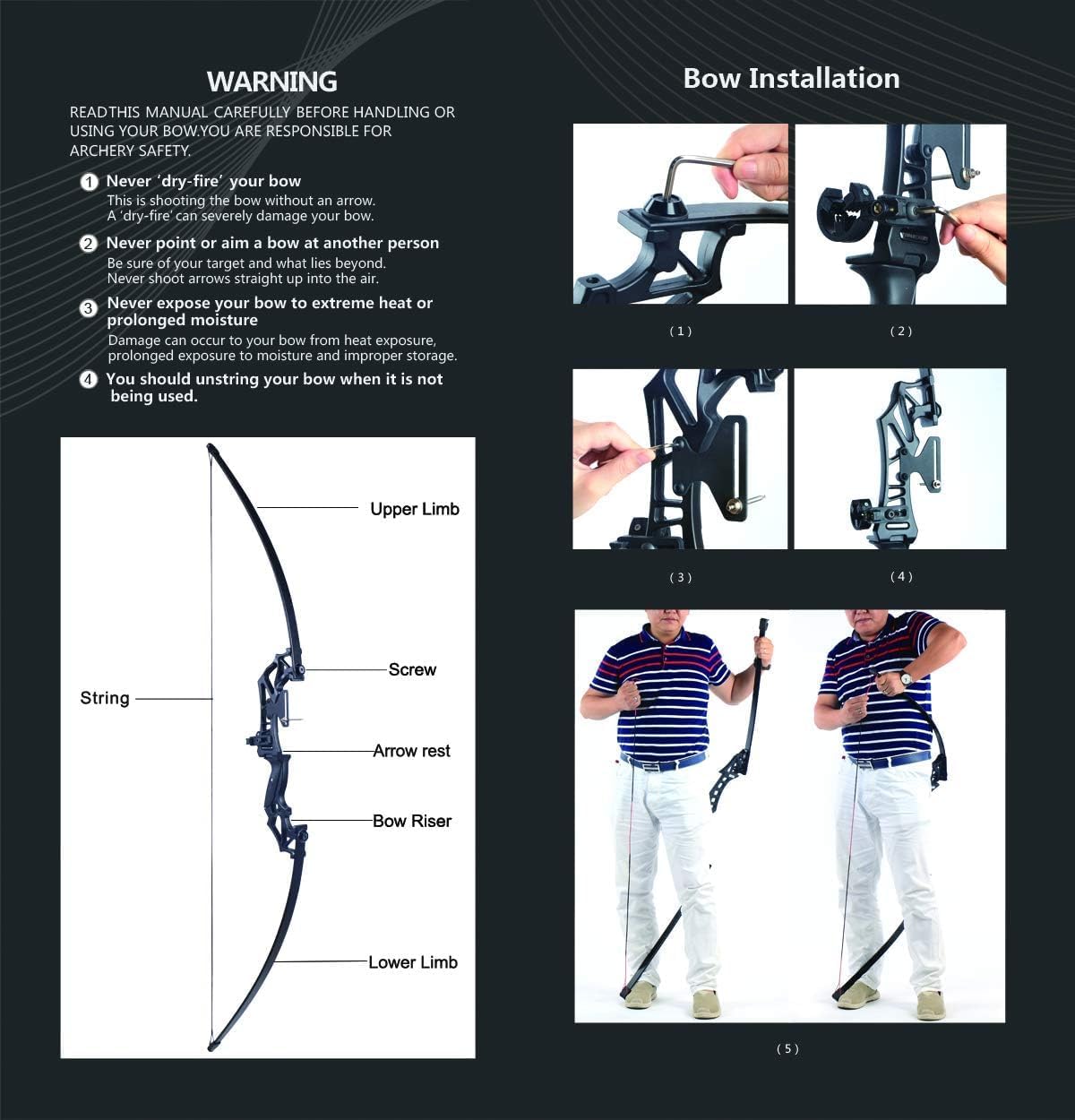 Toparchery Archery Takedown Recurve Bow Hunting Long Bow Alloy Riser - Right Hand Black - Draw Weight 30lbs 40lbs - with Arrow Sight, Arrow Brush