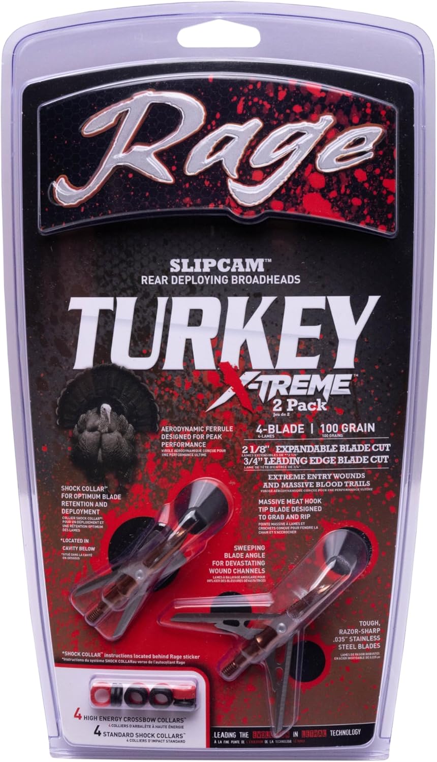 RAGE Xtreme Turkey Broadhead 2.3" x .75" Cut, 100 Grain - 2 Pack Brown