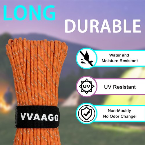 VVAAGG Reflective Paracord Rope 100FT, 7 Strand Nylon para Cord Lanyard Utility 550 Parachute Cord, 4mm Thin Tent Rope for Outdoor Camping Hiking (Orange)