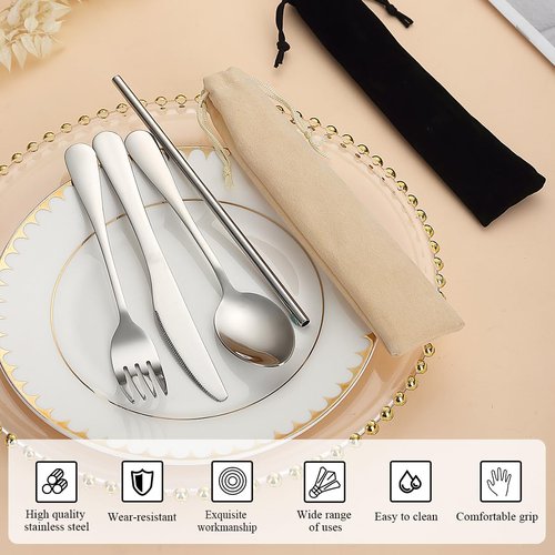 Kyraton Portable Flatware, Reusable Camping Flatware, Bento Box Flatware, Silverware For School/Work/Office/Outdoor, Dishwasher Safe, Set of 2 Packs