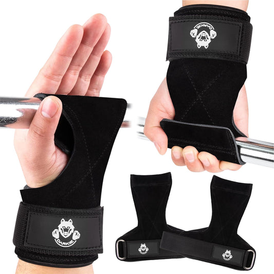 DARKIE Weight Lifting Wrist Strap - Lifting Straps for Weightlifting - Double Layer Leather Weightlifting Wrist Strap for Deadlift and Powerlifting - Adjustable Neoprene Padded Gym Workout Lifting Wrist Hooks for Men/Women(Pair)
