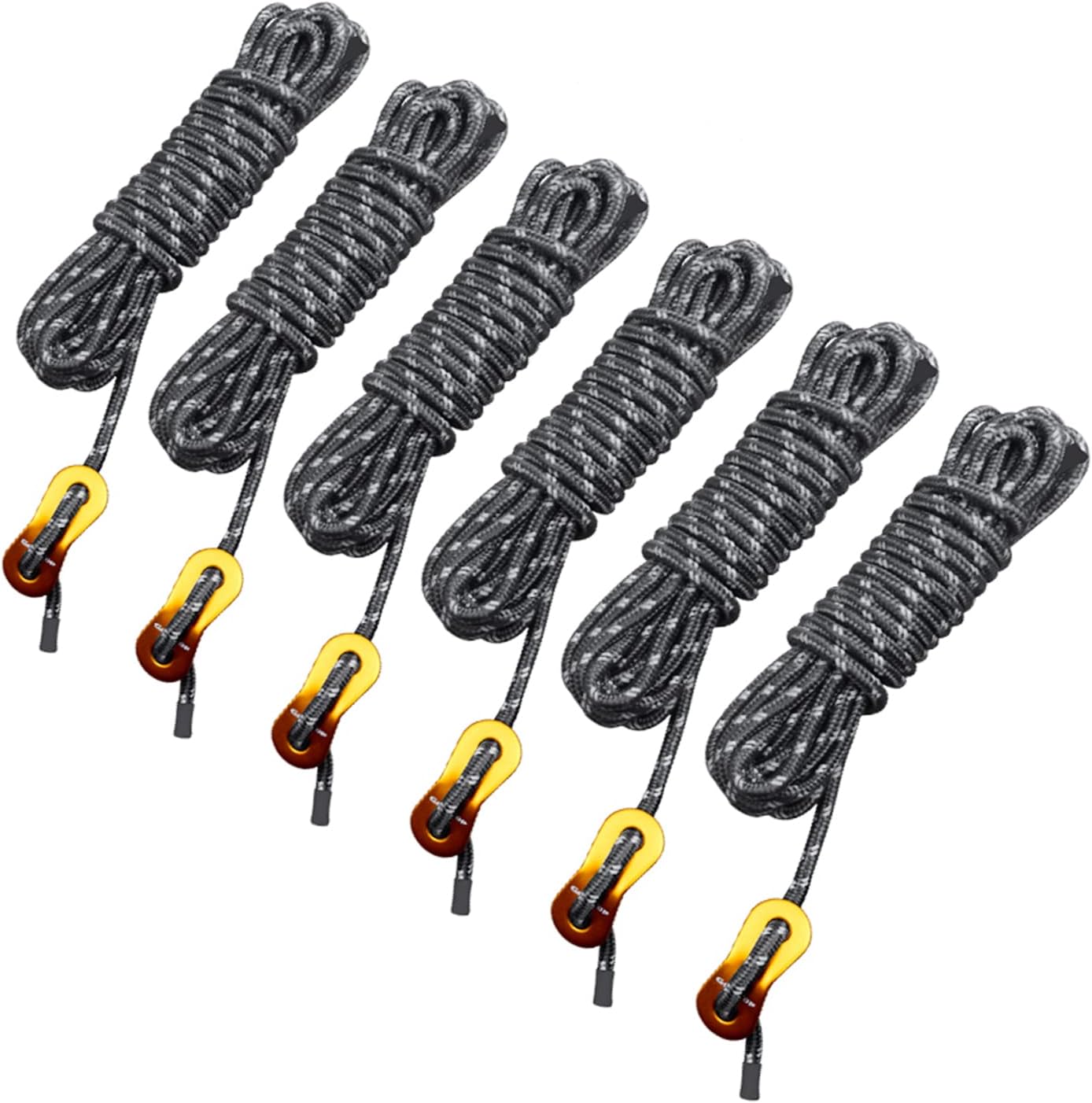 GEERTOP 6 Pack Reflective Guy Lines 4 mm Tent Cords Ultralight Camp Ropes with Aluminum Adjuster Tensioner for Tent, Tent Tarp, Canopy Shelter, Outdoor Camping Hiking Backpacking Travel