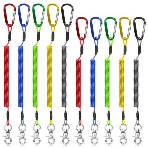 TSV Fishing Lanyard, Retractable Safety Coiled Lanyard with Carabiner Keychain, Kayak Tether Rod Leash, Tool Lanyard for Hand Tool
