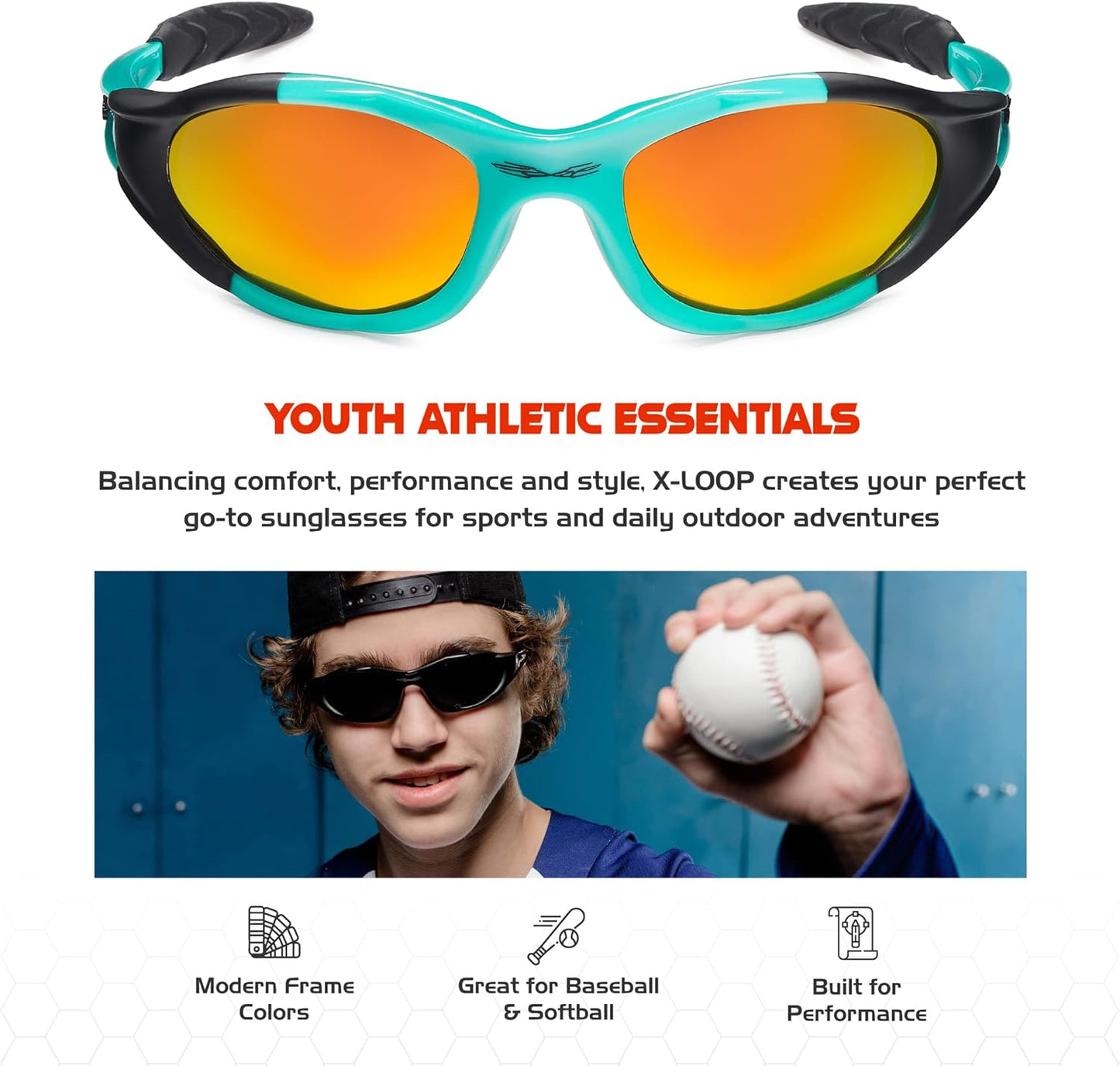 Polarized Youth Sports Sunglasses for Boys & Teens (Ages 8-16) - UV400 Baseball Wraparound