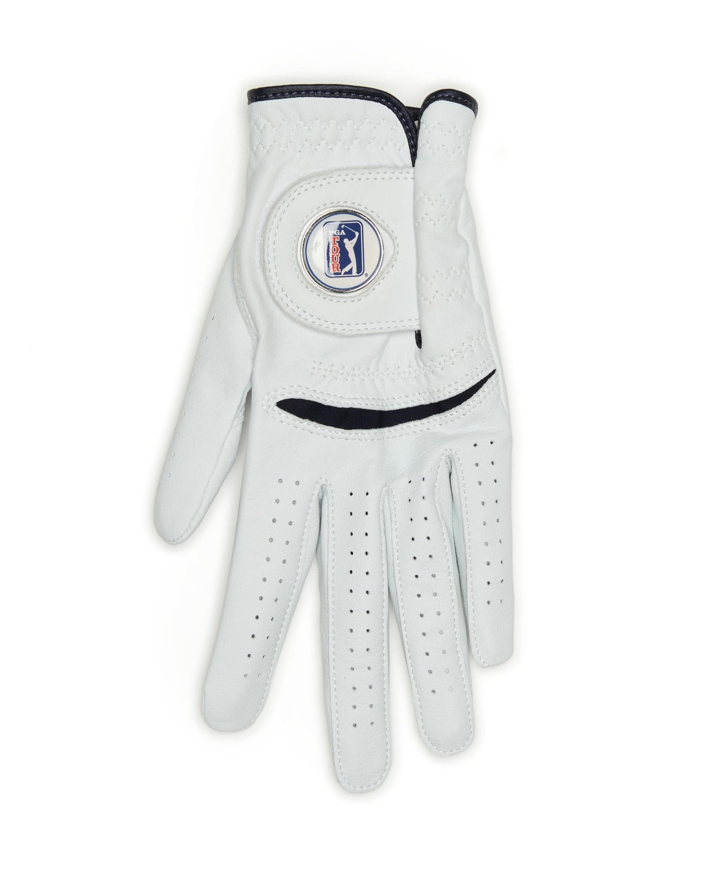 PGA Tour Men's Men'S Leather Left Hand Golf Glove With Ball Marker, Bright White, Small