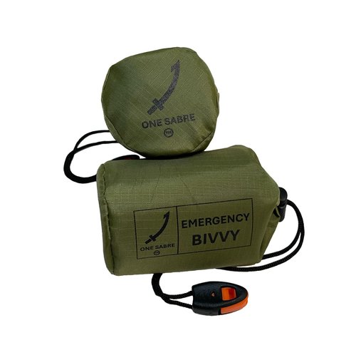 Emergency/Survival Bivvy Bag - Mylar Sleeping Bag, Survival shelter, Reflects 90% Body Heat, Hiking, Camping, Outdoors, Fishing, Hunting, overlanding, Scouts, Ripstop Carry Bag w/Whistle (Green)
