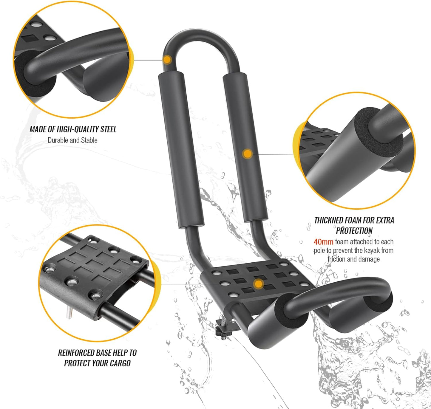 AA-Racks J-Bar Rack Roof Top Mount with 16 Ft Ratchet Lashing Straps, Folding Carrier for Your Canoe, SUP and Kayaks on SUV Car Truck