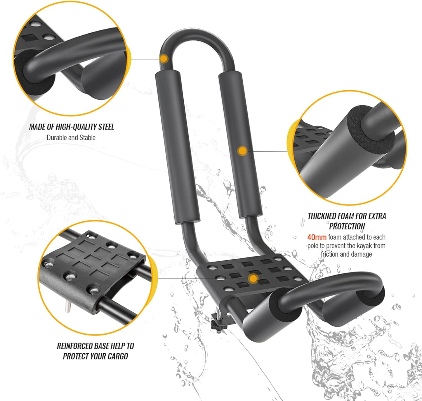 AA-Racks 2 Pair J-Bar Rack for Kayak Carrier Canoe Boat Paddle Board Surfboard Roof Top Mount on Car SUV Truck Crossbar with 16 Ft Ratchet Lashing Straps