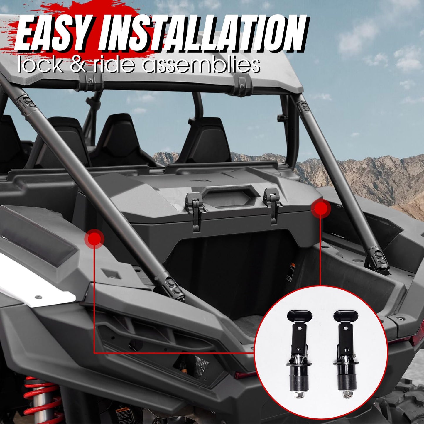 A & UTV PRO 82 QT UTV Rear Cargo Box for 2024 2025 Polaris RZR XP 1000 Accessories, Water Resistant Cargo Storage Bin with Two Lockable Latches for Polaris RZR XP 1000/ XP 4 1000, Replace OEM #2889611