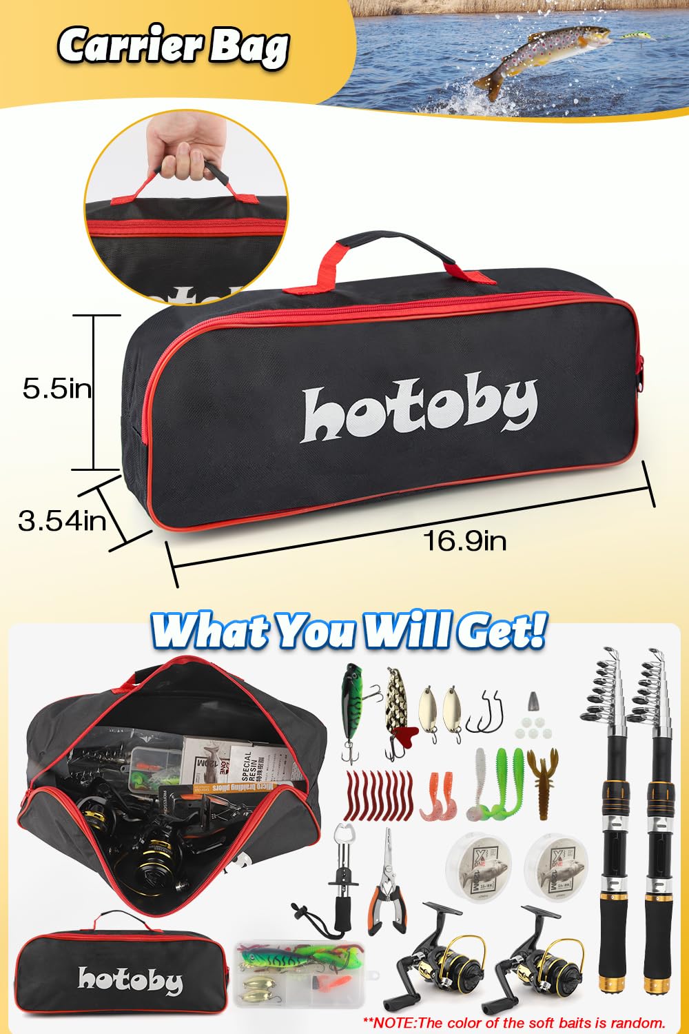 Fishing Pole Combo Set, 2PACK 6.89ft Fishing Rod and Reel Combo, Carbon Fiber Telescopic Fishing Rod Kit with Spinning Reel, Fishing Pliers, Lip Gripper, Line, Lures, Carrier Bag for Beginner Angler