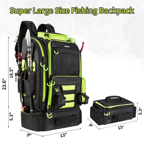 BLISSWILL Large Fishing Backpack with Cooler for 3 Tackle Boxes - Fishing Bag with Rod Holders for Camping and Hiking