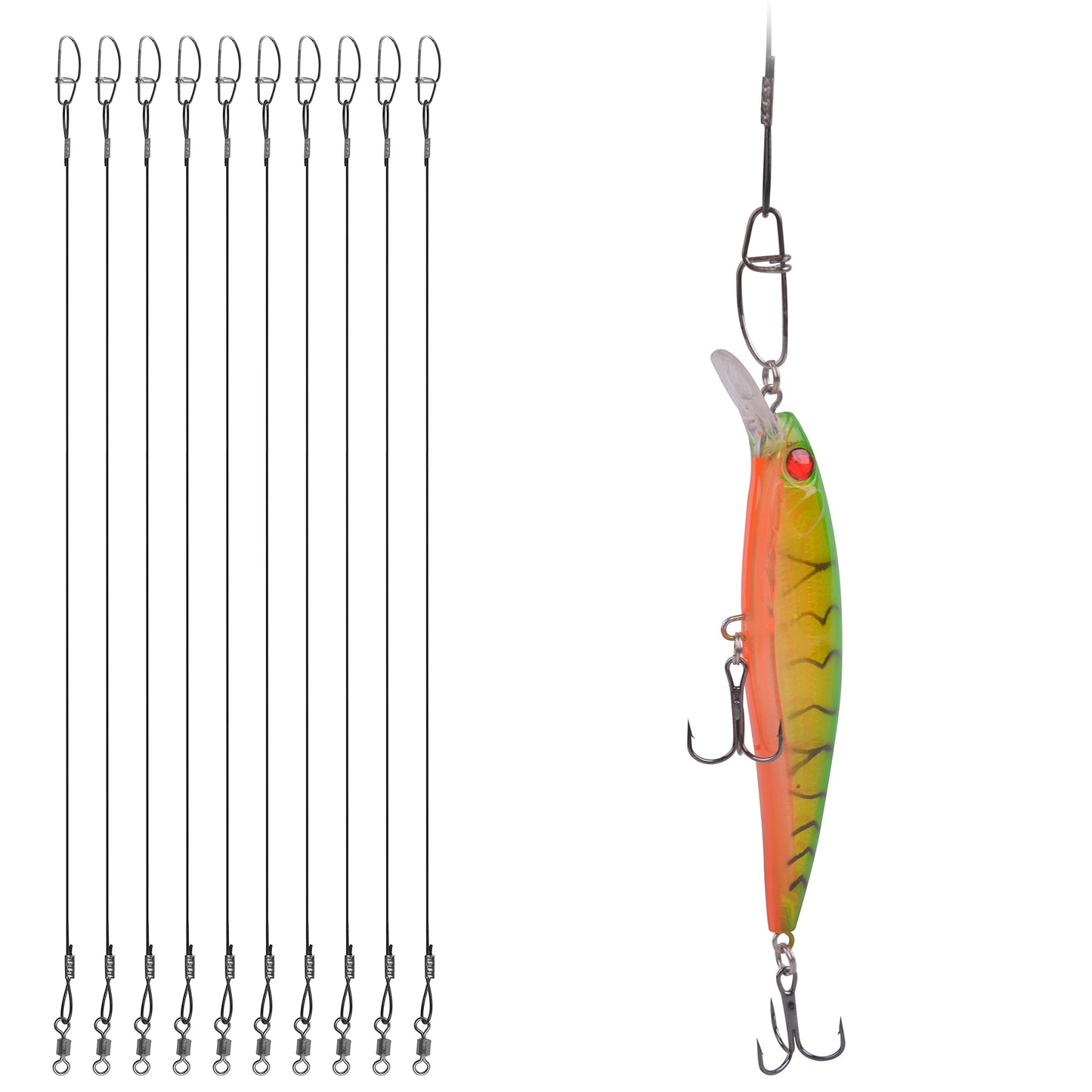 Fishing Wire Leaders, 15pcs Heavy Duty 150LB Stainless Steel Fishing Line Leaders with Swivels and Snaps Nylon-Coated Tooth Proof Saltwater Line Wire Leader Snap Connector 19.7inch