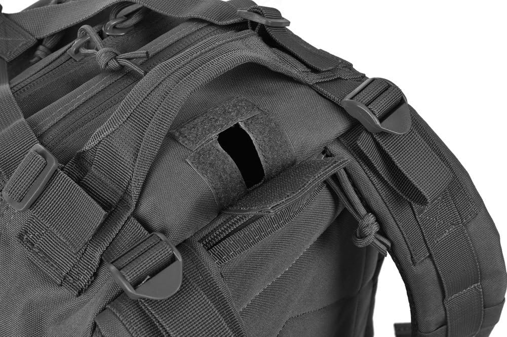 REEBOW GEAR Tactical Backpack Army Molle Military Style Assault Pack Bug Bag Backpacks 34L Daypack (With Flag Patch, Black)