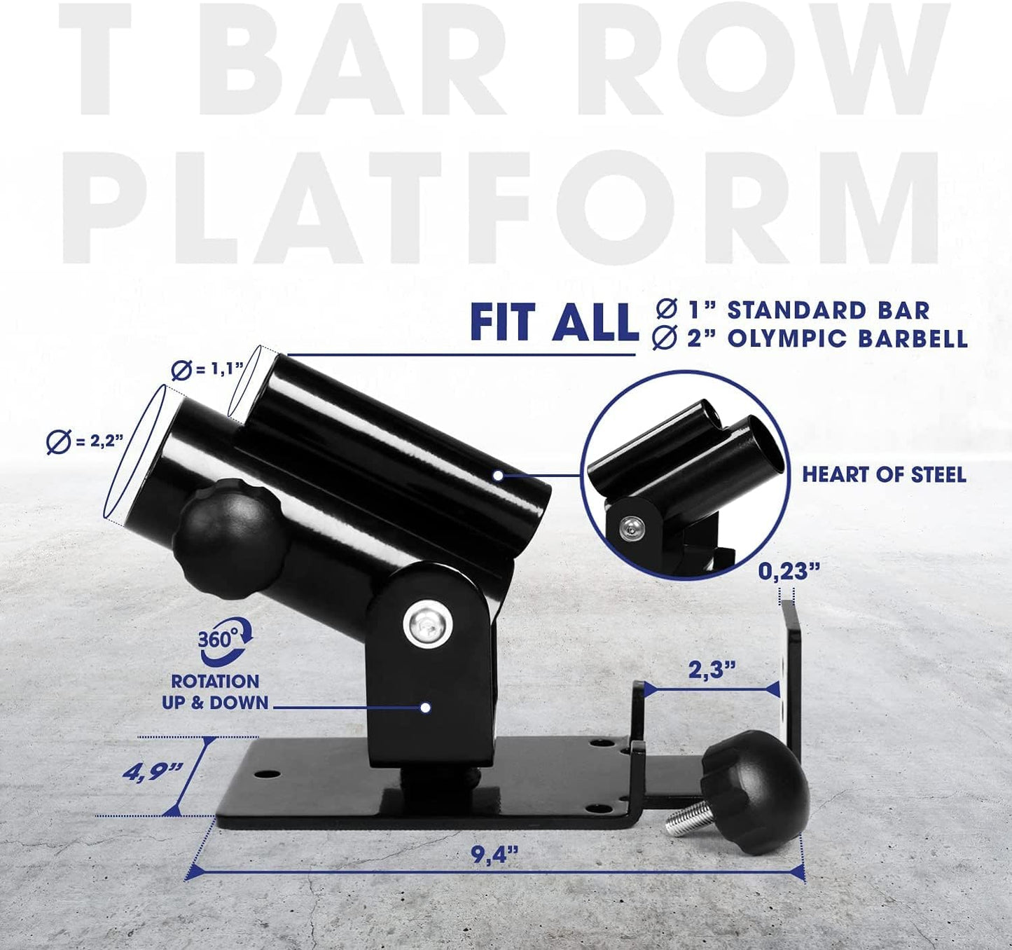 Yes4All Deluxe T-Bar Row Platform – Full 360° Swivel & Easy to Install – Fits 1” Standard and 2” Olympic Bars (8. Black - T-Bar Row Platform + Lock Jaw 1inch & 2inch)