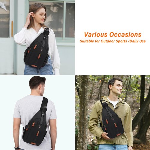 MOSISO Sling Backpack Travel Hiking Daypack, Vintage Canvas Crossbody Sling Chest Bag with USB Charging Port&Removable Strap, Black