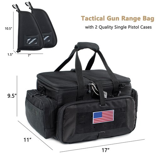 VIGEGARI Large Pistol Range Bag Shooting - Tactical Gun Range Bag with Pistol Cases, Gun Bags for Handguns, Gun Bag for Men, Ammo Bag, Gun Carrying Duffle Bag for Gun Accessories