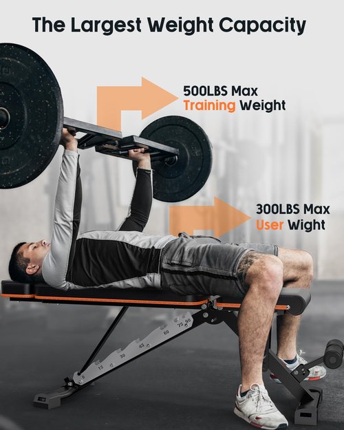Lusper Weight Bench for Home Gym, Adjustable and Foldable 800LB Weight Bench, Multi-Purpose Workout Bench for Bench Press Sit up Incline Flat Decline (Black 800LB)