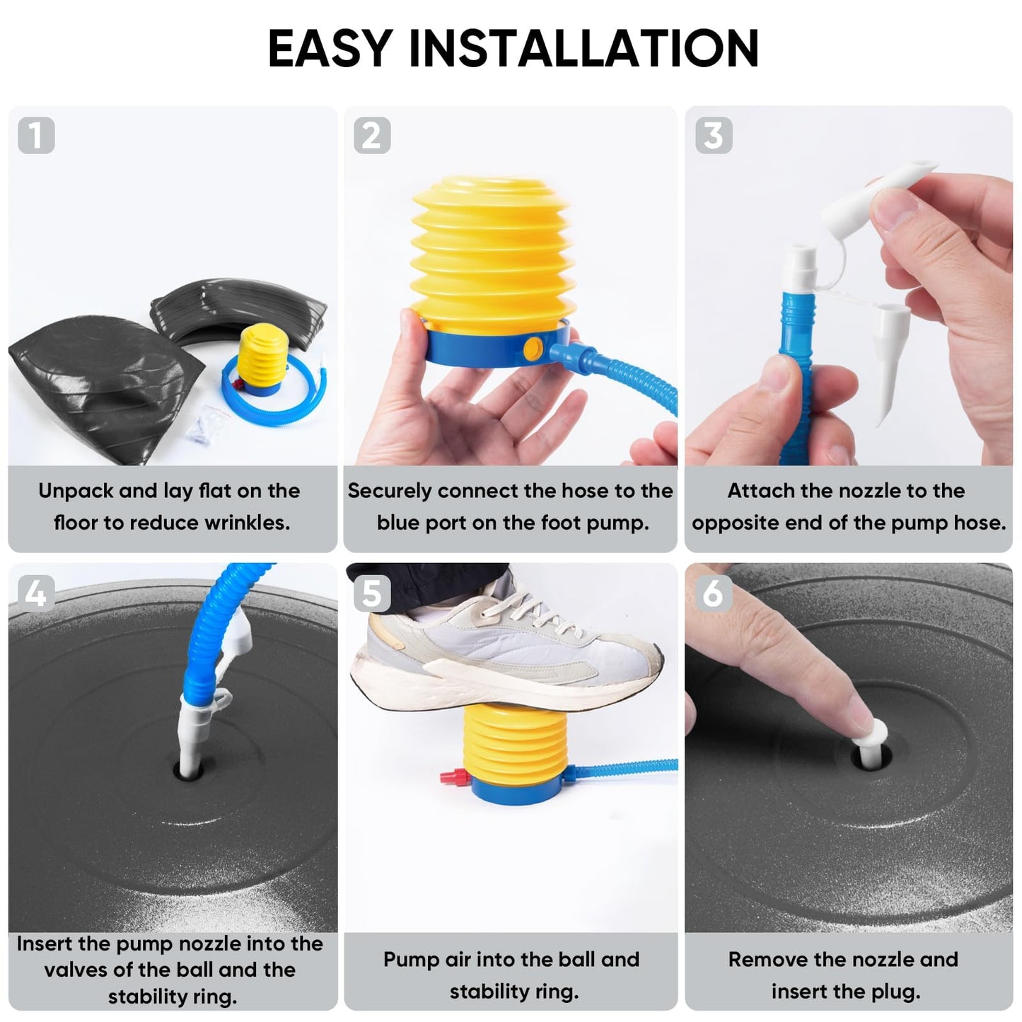 APEXUP Yoga Ball Chair, Exercise Ball Chair with Base for Office, Anti Slip Stability Ball Fitness Ball Seat, Home Gym Workout Ball, Balance Ball with Pump (Black, L)