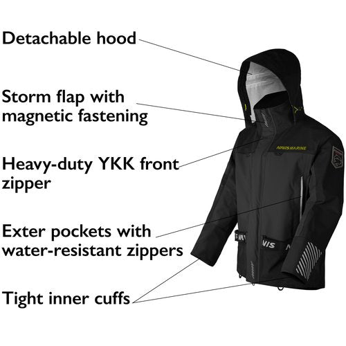 NAVIS MARINE Men‘s Wading Jacket-Waterproof Breathable 4-Layer Rain Jacket for Riding and Hiking(Black,X-Large)