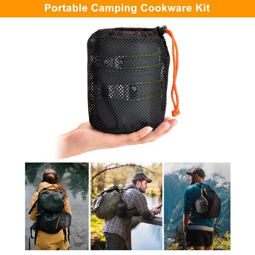 Senrob Compact Camping Cookware Set - Lightweight Backpacking Pots and Pans Kit for Camping, Hiking, Backpacking, Picnic and Other Outdoor Activities