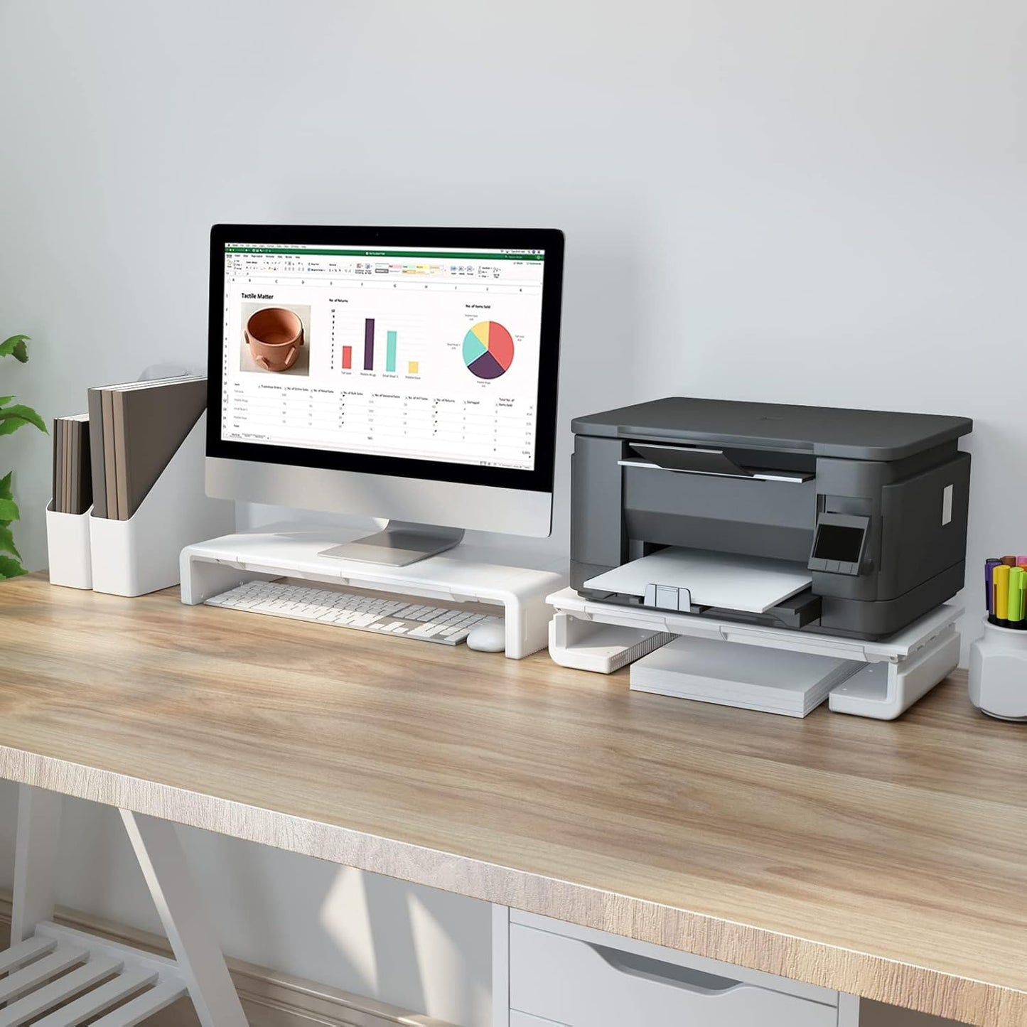 Monitor Stand Riser, Klearlook Foldable, Height Adjustable Computer Stand, Desk Shelf Riser with Storage Drawer &Tablet Phone Stand for Desktop, Laptop (White)
