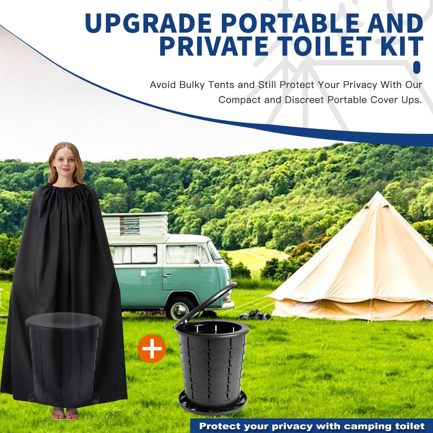 SMEKLYN Portable Toilet Kit for Adults, Retractable Camping Toilet with Wearable Privacy Tent Outdoor Travel Toilet with Privacy Shelters Folding XL Potty with Adjustable Height for Hiking,Car,RV