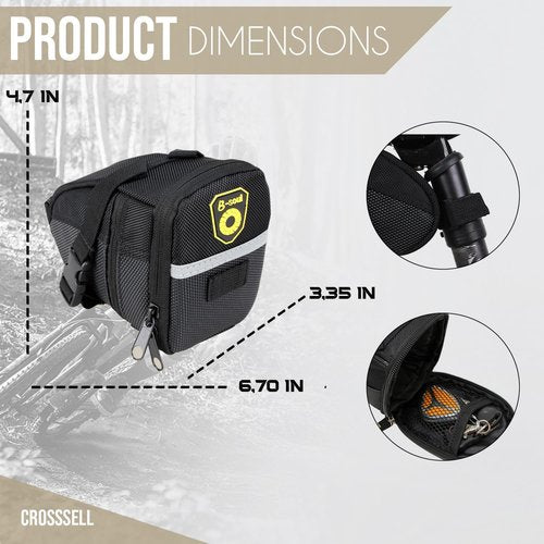 CROSSSELL Bike Repair Tool Kit with Saddle Bag – 16 in 1 Multifunction Bike Multitool, Tire Patch Kit, Tire Levers, – Waterproof Under Seat Bag for Road, Mountain & Hybrid Bikes