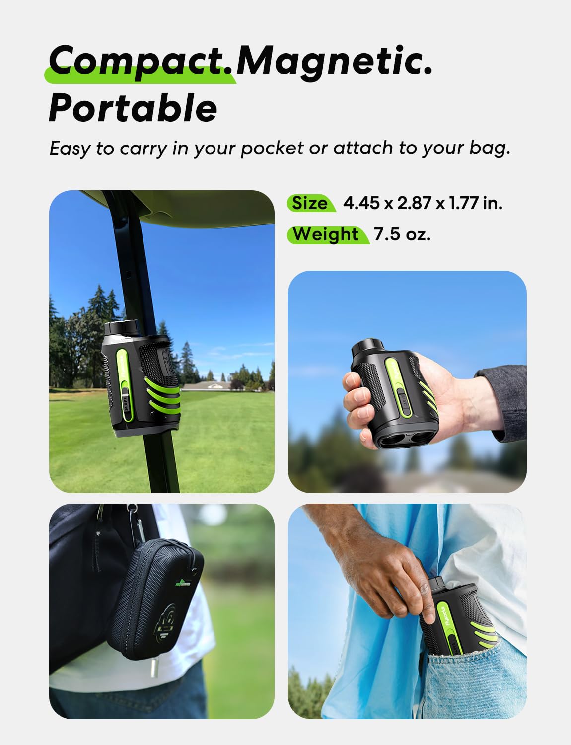 Flysocks Golf Rangefinder with Slope, 1200 Yard Laser Range Finder Golfing, Flag-Locking Vibration, 7X Magnification, 1000mAh Rechargeable Distance Range Finder with Magnet, Golf Accessories for Men