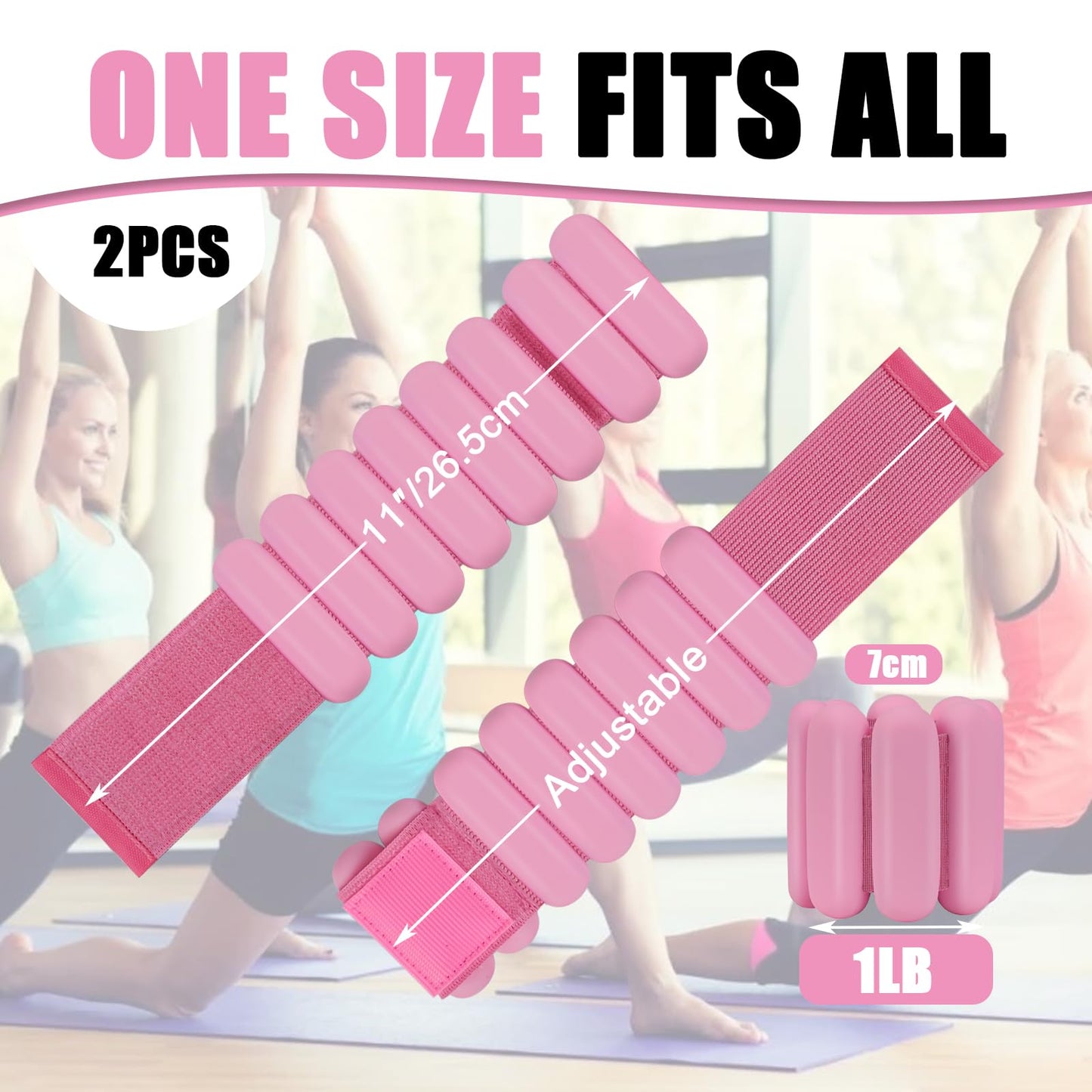 Ankle Weights for Women Wrist Weight: Adjustable Arm Weight Set for Yoga Barre Pilates Walking Aerobics Pool Exercise, Pack of 2, 2Lbs(1 Lbs each), Pink