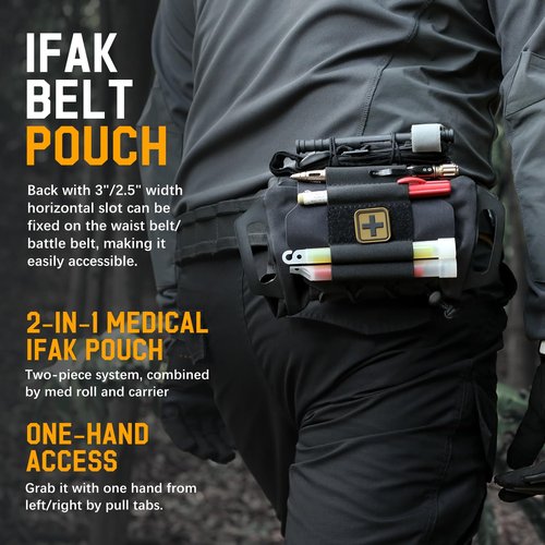 LIVANS Molle Medical IFAK First Aid Pouch Empty for Duty Belt Micro Belt Mini EMT Pouch Trauma Kit Med Roll Carrier Hypalon Handle Two-Piece System