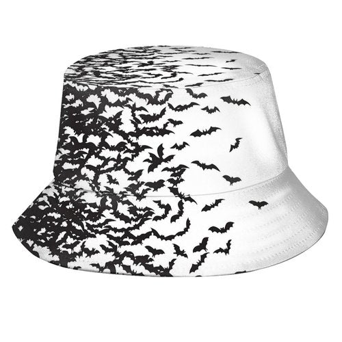 Gothic Goth Bucket Hat Fisherman Hat Horror Skull Bats Bucket Hats Sun Hat for Fishing Hiking Camping
