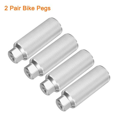 HARFINGTON 2 Pairs Bike Pegs Aluminum Alloy Rear Stunt Pegs Anti-Skid Back Seat Stands Fit 3/8" Axles for Mountain Bike BMX, Silver