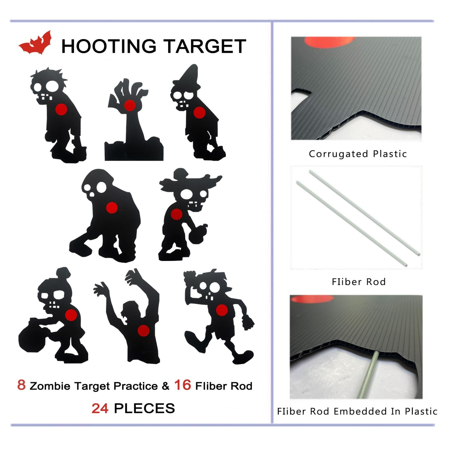 8 Zombie Waterproof Target, 12 * 16 Inch Different Black Skeleton Targets for Backyard, Field, Range Silhouette Targets with Stakes