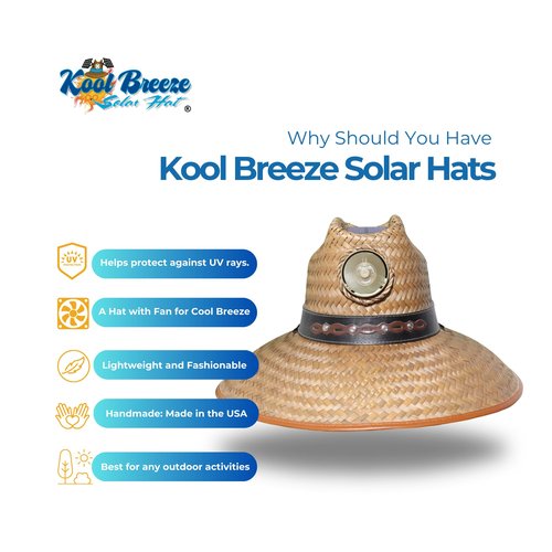 KOOL BREEZE SOLAR HAT - Mens Thurman with Band Straw Hat - Solar Powered Hat Fan UV Protection - Extra Large
