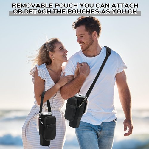 PRAGATISM Water Bottle Carrier Bag with Pouch for Stanley 30 oz Tumbler with Handle, Neoprene Water Bottle Holder Pocket with Adjustable 4.9FT Strap, Bottle Pouch for Stanley Cup Accessories