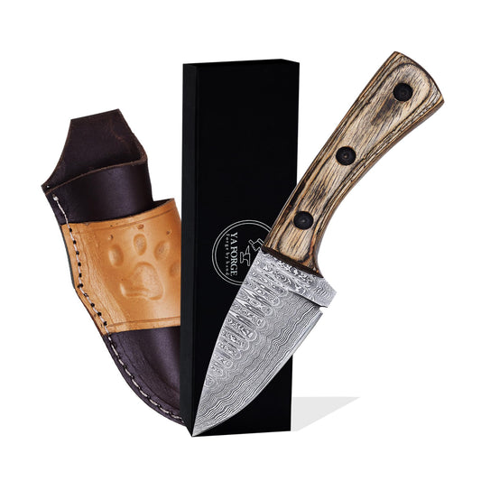 Elegance Unsheathed- 7” Damascus Steel fixed blade knife, Unparalleled Craftsmanship with Exquisite Pakkawood Handle & Leather Sheath hunting knife, Your Unfailing Companion in Wilderness Adventures