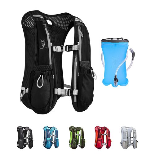 UTOBEST Running Vest, 5L Hydration Vest Lightweight, Running Backpack with 1.5L Water Bladder, Adjustable Running Hydration Vest for Trail Running Marathon Race Jogging Cycling Black