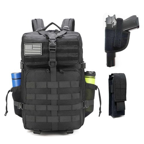 VTACOUTV Gun Backpack for Men 45L Military Tactical Backpack with Holster of Handguns, Bug Out Bag Army Molle Daypack 3-Day Pack W.Side Pocket for Gym Camping Hiking Trekking(Black)