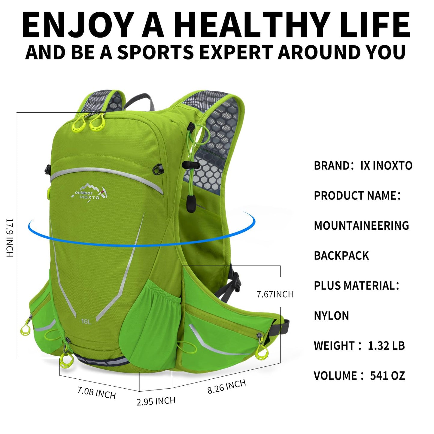 IX INOXTO 16L Hydration Backpack with Free 2-Liter Water Bladder The Lightweight Hydration Pack for Cycling (Green)