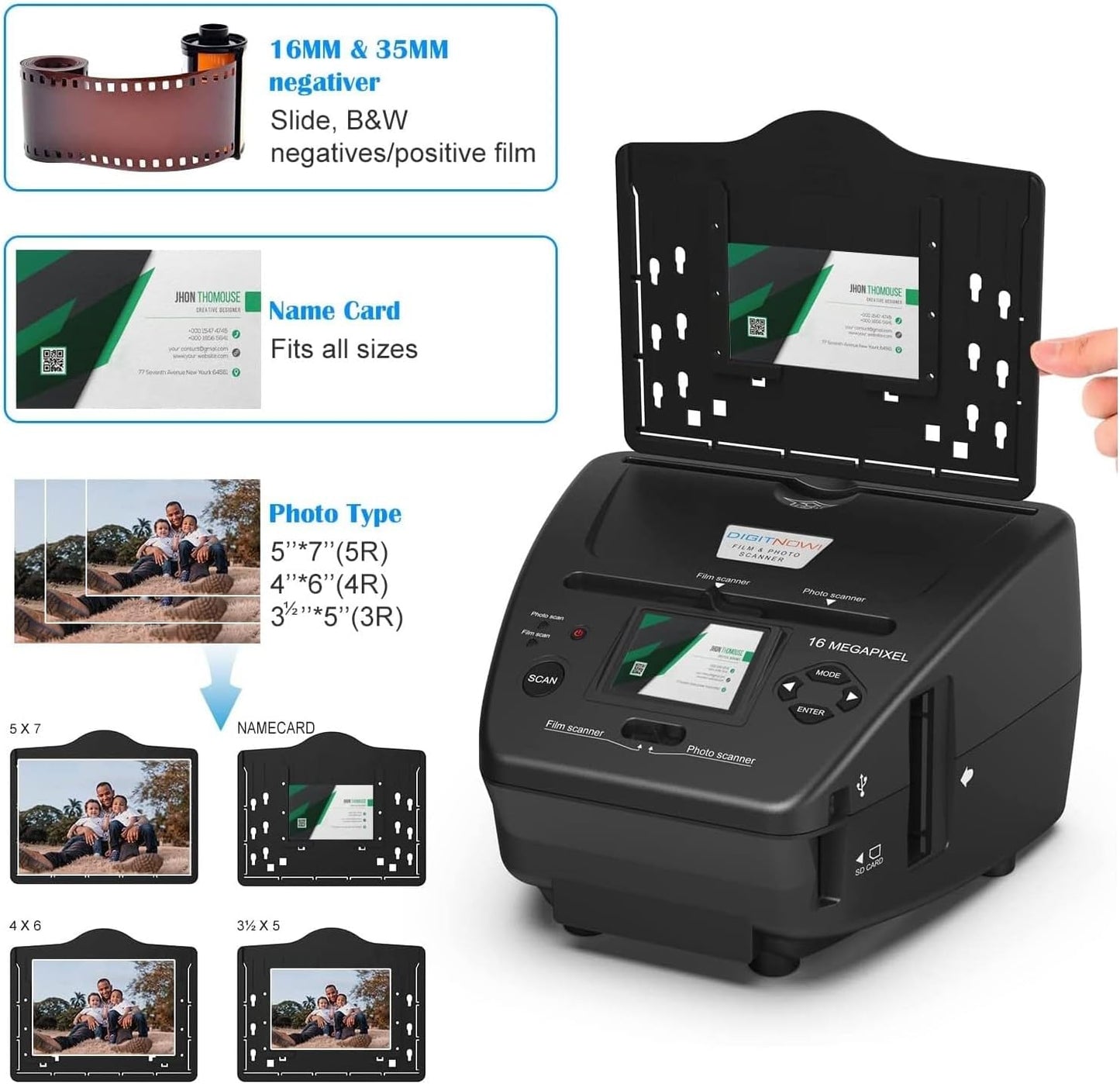 High Resolution Film Scanner with 2.4 LCD Screen - Scan 35mm Slides/Negatives/Photos/Business Cards to Digital JPEG/PDF - Fast 5s Scan Speed - Free 4GB SD Card & Adapter - PC/Mac Compatible - Grey