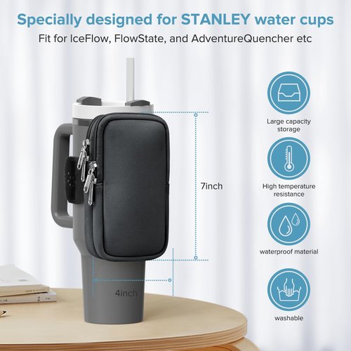 Water Bottle Pouch For Stanley Cup 40oz 30oz, Running Water Bottle Bag for Cards, Keys, Phone, Gym Accessories For Men Women, Travel Tumbler Mug Pouch Compatible With Stanley, Simple Modern(Charcoal)