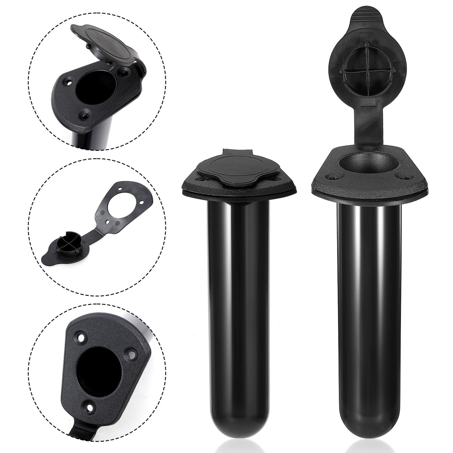 4 Pack of Kayak Deck Plastic Flush Mount Fishing Boat Rod Holders with Cap Cover,Gasket and Mounting Screws- Plastic Fishing Tackle Accessory Tool for Kayak Boat Canoe Pole