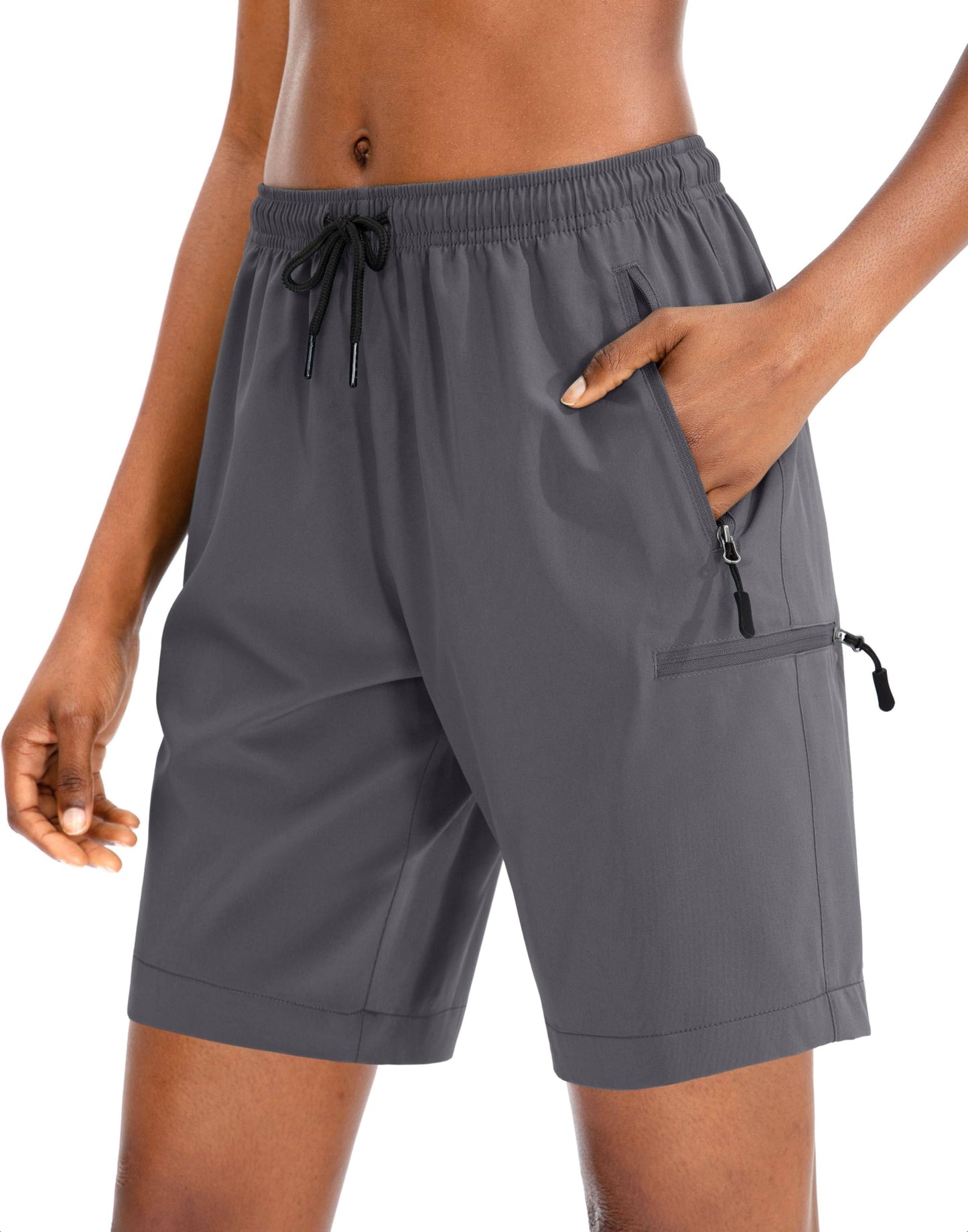 SANTINY Women's 5''/ 7''/9'' Hiking Cargo Shorts Quick Dry Lightweight Summer Shorts for Women Athletic Golf Zipper Pockets(Dark Grey_S)