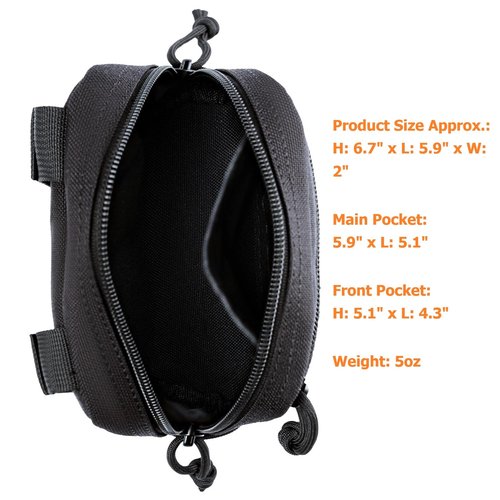 TACNEX MOLLE Duty Belt Pouch Men's Tactical Utility EDC Pouch Range Gear Carry Waist Bag Small Items Storage Phone Pockets for Backpack Vest Police Military Hunting Camping Hiking Black