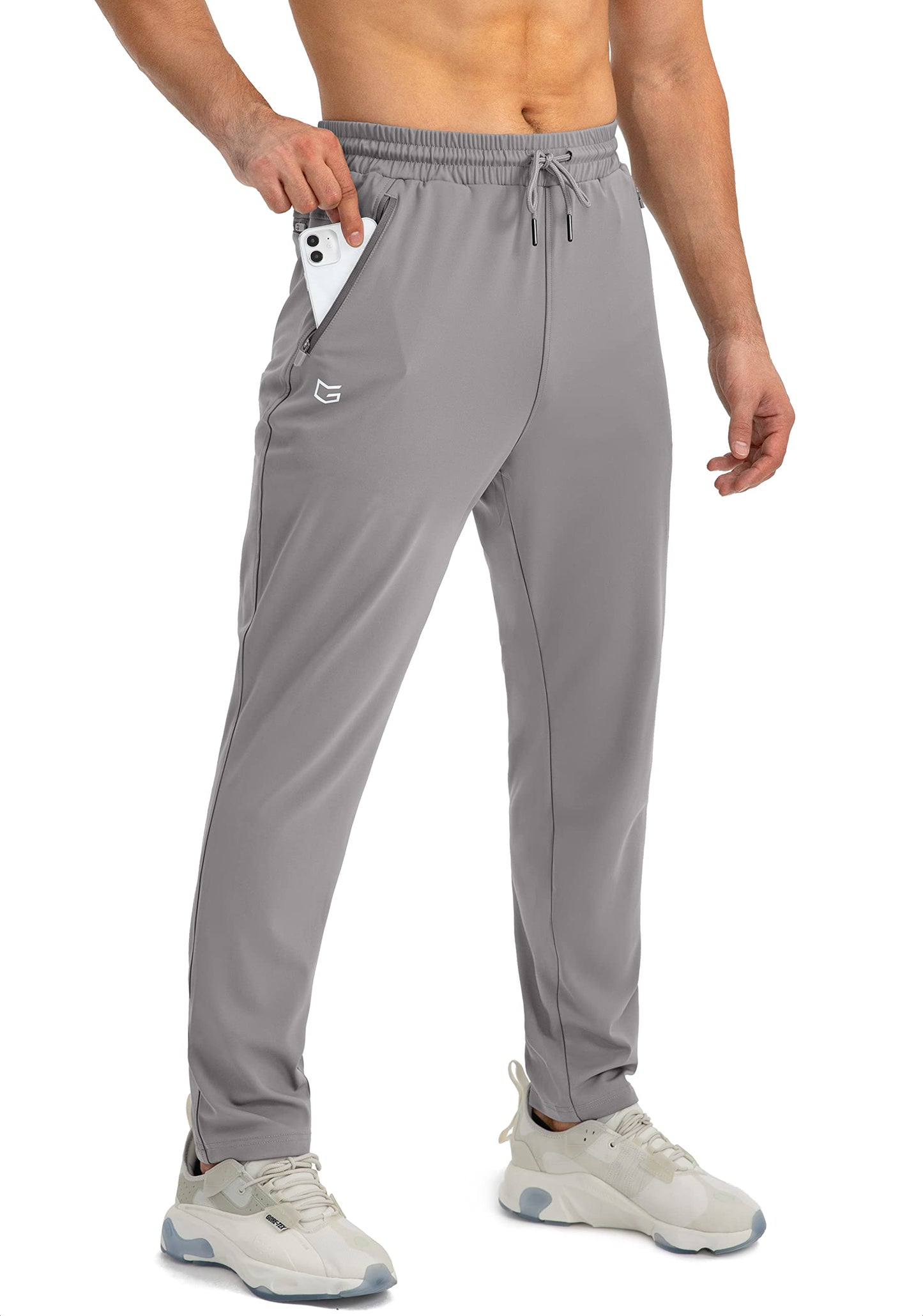 G Gradual Men's Sweatpants with Zipper Pockets Tapered Joggers for Men Athletic Pants for Workout, Jogging, Running (Light Grey, X-Large)