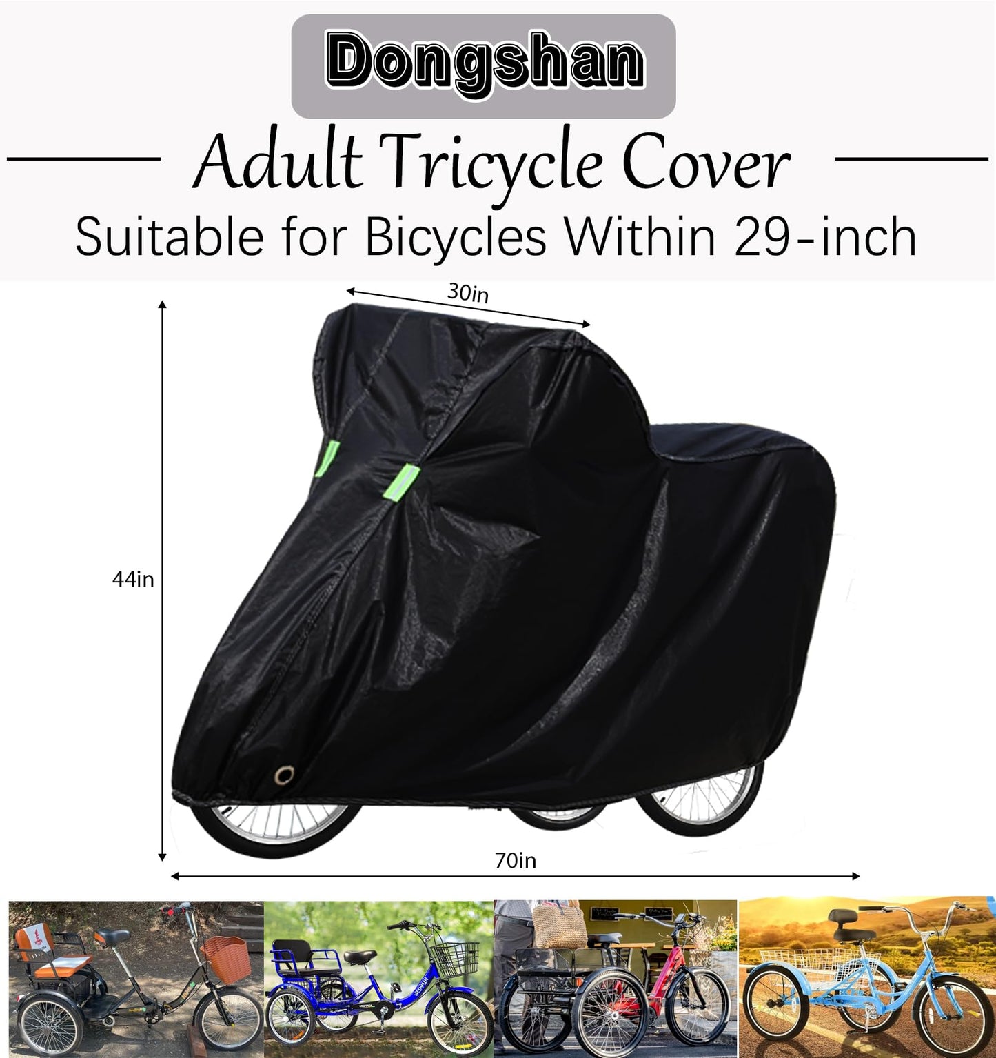 Adult Tricycle Cover Bike Cover Outdoor Waterproof Bicycle Covers Universal for All 3 Wheel Bike Indoor Cover Storage Sun UV Rain Snow Bikes Covers with 2 Anti-theft Lock-holes (black)