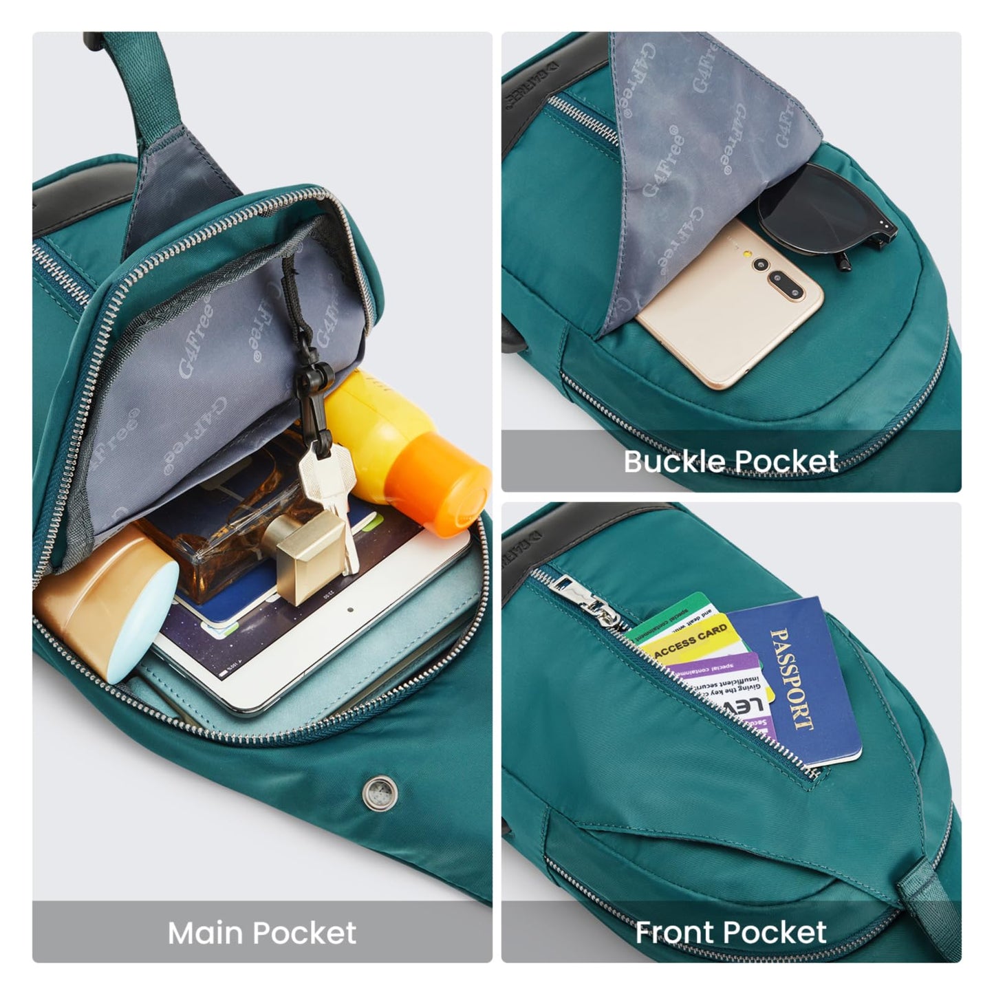 G4Free Sling Bag RFID Blocking Crossbody Sling Backpack Small Shoulder Chest Bag Daypack with Earphone Hole Men Women Hiking Travel(Teal)