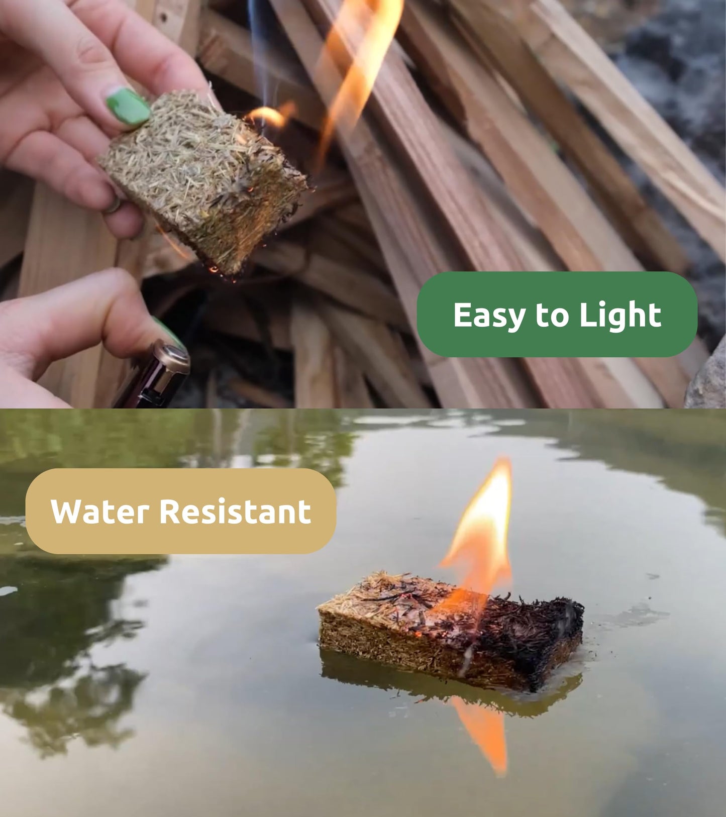 KAMVIVA Fire Starters for Fireplace, Made from Rice Straw and Food Grade Wax, Burn Up to 10 Minutes, 100 Squares Natural Firestarter for Campfire, Charcoal, Chimney, Fatwood, Wood Stove, Tumbleweed